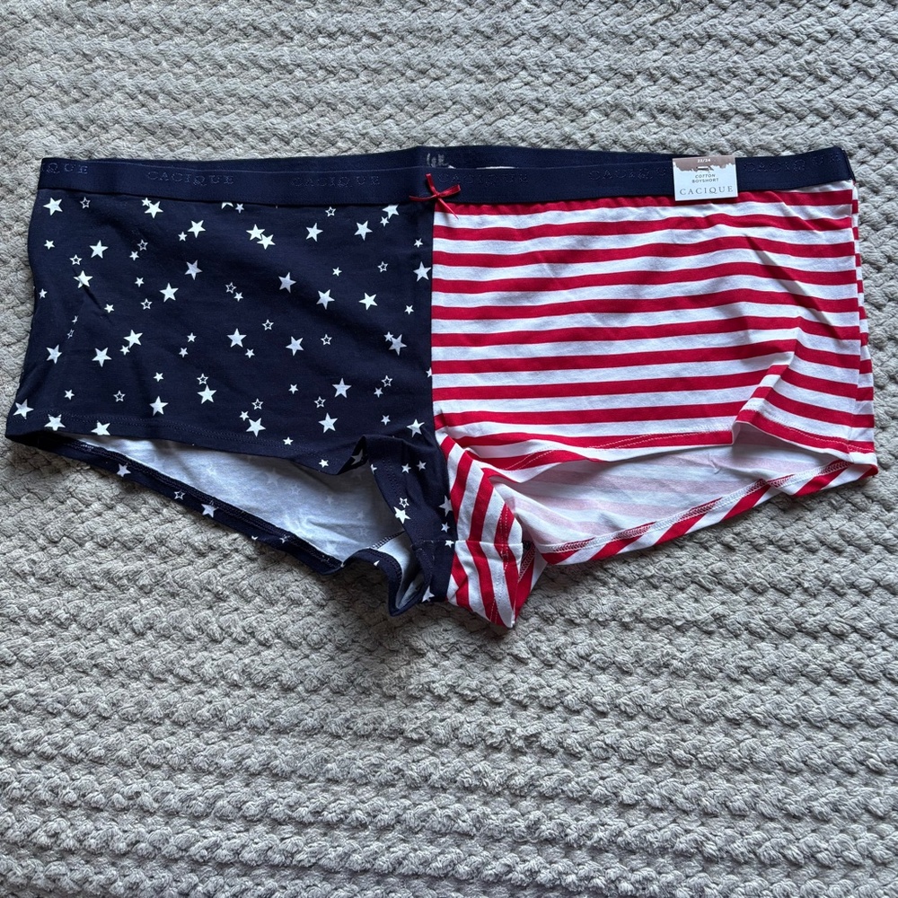 Cacique Panties Cotton Boyshort Red White Blue Flag Women's Plus Size 22/24 NWT